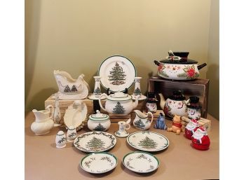 Vintage Spode Tea Pot, Cream&sugar, Dishes, Candle Holders. Lenox Sleigh, Vase, Dish, Pitcher,snowman Vtg Sets