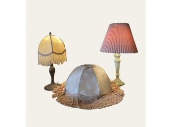 Lot Of 2 Vintage Table Lamps And Beautiful Vintage Shade Can Be Used For The Hanging Lamp Or Torchiere Lamp