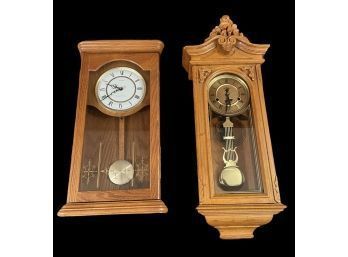 Wall Pendulum Clock In An Oak Veneer Case With Key And Linden Westminster/Whittington Wall Clock (not Tested)
