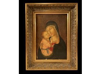 Rare Antique Hand Painted Madonna And Child 17.5 X 13.5