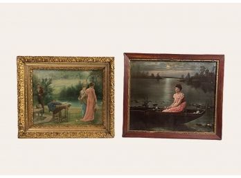 Lot Of 2 Beautiful Antique Vintage Lithographs (Marcus Stone And Ullman) Hand Colored And Framed