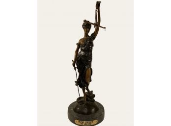 Gorgeous Bronze Sculpture Of Blind Justice By Mayer (scale Plates Are Missing)