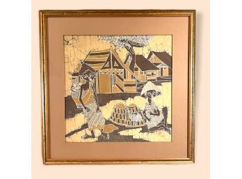 Traditional Indonesian Batik Painting Framed 25.5 X 26