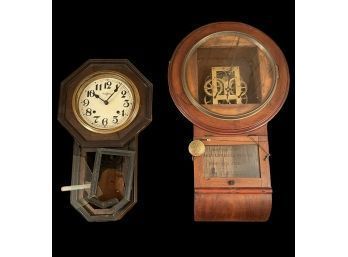 Lot Of Two Antique Wall Clock Cases Jerome & Co. Antique Wood Wall Clock Case And Parts (not Tested)