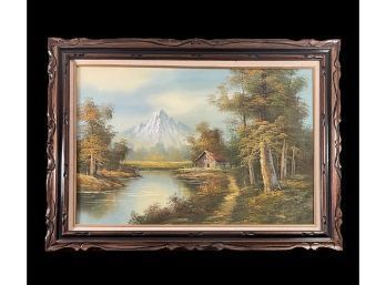 Vintage Landscape Oil Painting Artist Signed 31.5 X 43.5