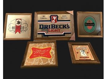 Lot Of 5 Vintage Beer Bar Mirrors Includes Miller, Dribeck's, Heineken, Michelob And Coca -cola Collectible