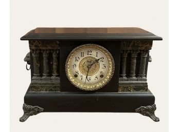 Antique E. Ingraham Mantel Clock Runs But Needs A Key That Is Missing