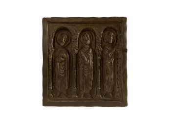 Antique Wood Panel Hand Carved Monks