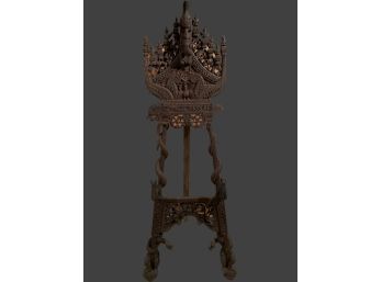 Stunning  And Rare Antique Asian Tall Easel With Unique Carvings