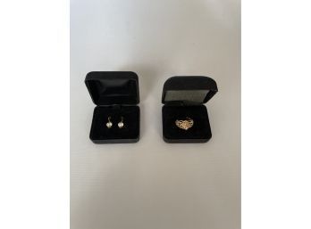 14K Yellow Gold Ring And Earrings