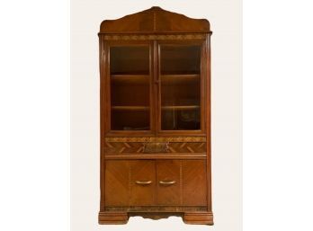 Stunning Genuine Art Deco Cabinet With Original Finish And Pulls. Glass Doors At The Top