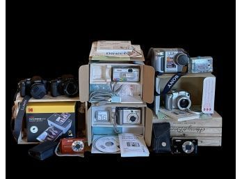 Large Lot Of Photo Cameras, Photo Printer (brand New) And Vintage Cameras (NOT TESTED)