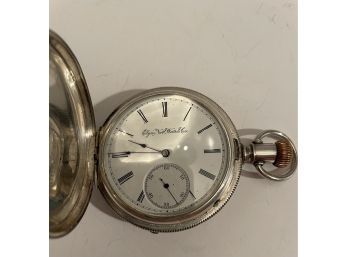 Antique Elgin Pocket Watch Hunting Case Leader Coin Silver Is In Running Condition   #45