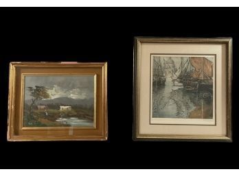 Beautiful Art Lot Includes An Original Color Etching By J.Eidenberger Hand Signed In Pencil& Vtg  Art By Rizzo