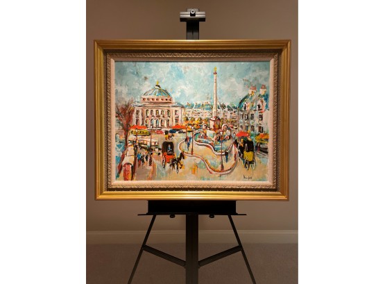Urbain Huchet Large Framed Original Oil On Canvas Painting Le Chtelet A Paris C 2011, 36' By 44' UH0050