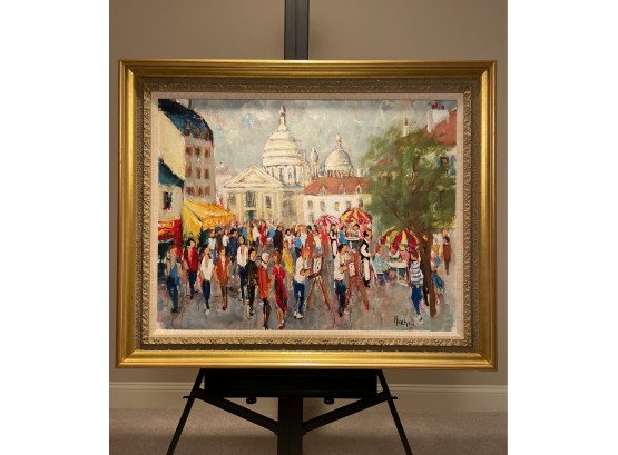 Urbain Huchet 'Montmartre In Paris Large 36' By 44' Framed Original Oil On Canvas Signed UH0049