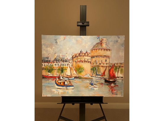 Urbain Huchet Large Original Oil On Canvas Painting 'La Bassin De St Malo' C 2002 30' By 40'
