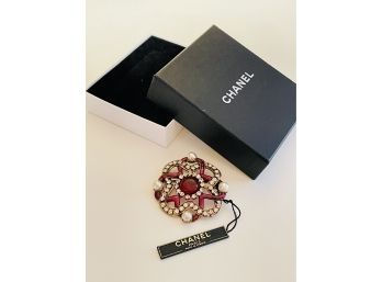 Beautiful Iconic Chanel Gripoix Brooch With Rhinestones Trademarks Are Visible On The Back