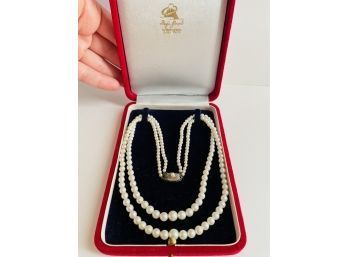 Cultured Pearl Necklace Silver Clasp Fuji Pearl Ginza Tokyo Japan In Original Box