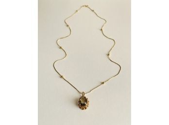 14K Gold Necklace With Smokey Quartz Pendant 18'inch 3.43G   #3