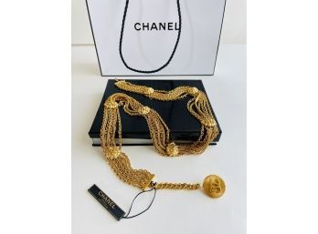 Late 70s Chanel Lion Head Medallion Multi Chain Belt. Gold Metal With Iconic Lion Head Medallions W/chains