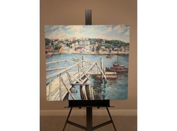 Ann Yost Whitesell 'Fishing Harbor' Original Oil On Canvas  C.1972, 36' By 40' Artist Signed Unframed