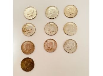 Lot Of 10 Kennedy Half Dollars 40 Silver 1965/66/69 #20