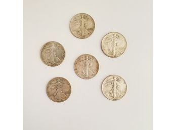 Set Of 6 Walking Liberty Silver Half Dollars  #16