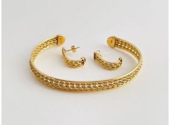 Designer Aurafin 10K Yellow Gold Bracelet With Earrings 6.38G