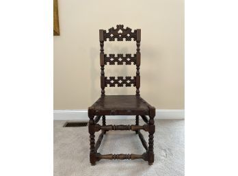 Antique Chair In Walnut And Leather Seat
