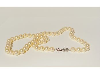 Round Pearl Necklace Finished With A 14 K White Gold Clasp