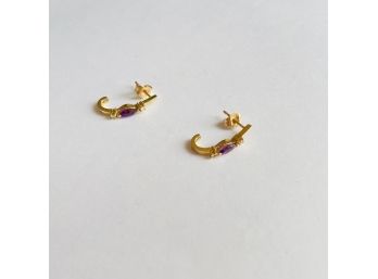 14k Yellow Gold Diamond Purple Amethyst Earrings
