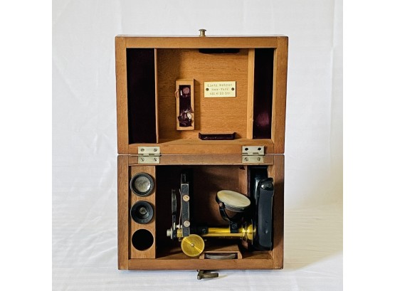 Vintage E.leitz Wetzlar Brass Microscope In Original Case   #111