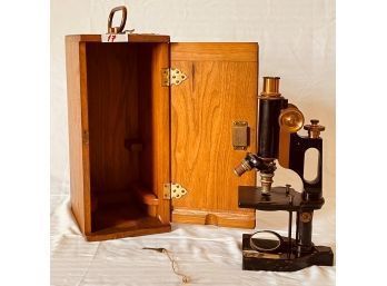 Antique Brass Compound Monocular Microscope, Bausch & Lomb Optical Co. With Box  #17