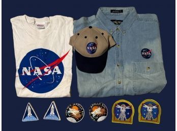 NASA Middion Patches, One Size T-shirt, Shirt Size:L (was Stored And Has A Stain Because Of It) And Cap  #56/3
