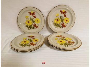 8 Bonnie Fleur Dinner Plates, Flowered Stoneware Dishes By Excel Never Used   #79