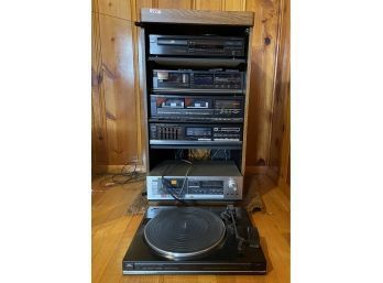 Large Lot Of Fisher Electronics Plus One Sony. Lot Includes Art Deco Audio Cabinet W/glass Door  #179