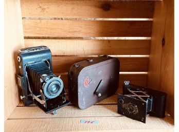 Vintage Vitascope Movie Maker And Two Vintage Kodak Folding Cameras  #195