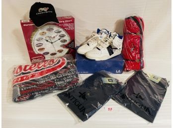 Vintage L.A. Gear Regulator Shoes, 'who's On First?' Blanket,50th Anniversary Corvette Clock And Cap, Etc #97