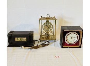 Vintage Clocks: Penwood Numechron Clock, Art Deco Eastman Kodak And Antique Brass & Glass German Clock #162