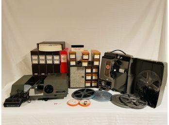 DeJur Film Projector With Cary Case, Vintage GAF Anscomatic Slide Projector And Tons Of Slides #70