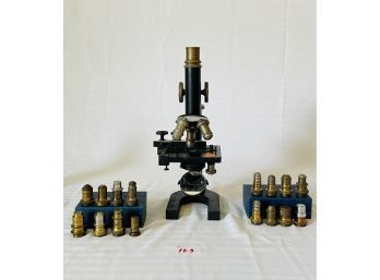 Antique Ernest Leitz Wetzlar Microscope And Brass Objectives  #123