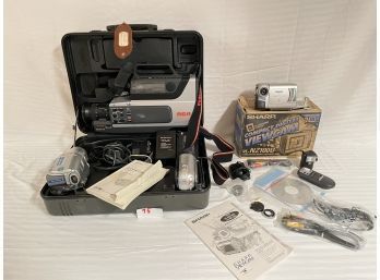 Lot Of Vintage Cameras And Accessories And Sharp Viewcam Vl-nZ100U In Original Box, Accessories And Manual #75