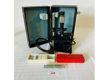 Edmund Scientific Direct Measuring Pocket Microscope In Box And Vintage Microscope In Box #117