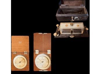 1943 World War Two Ship Level W/original Box And Antique Mahogany Case Compasses France & Germany #272
