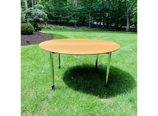 1970S Round Table With Chrome Finished Legs And Adjustable Height #46