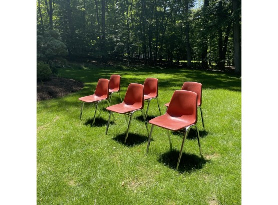 Mid-Century Modern Chrome Frame Red Samsonite Chairs Set Of 6  #26