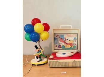 Winnie The Pooh Record Player (not Tested) And Lovely Vintage Circus Clown Balloon Lamp #159