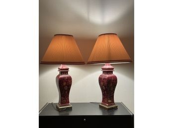 Pair Of 1970s Ceramic Table Lamps By Nathan Lagin With Original Shades #130
