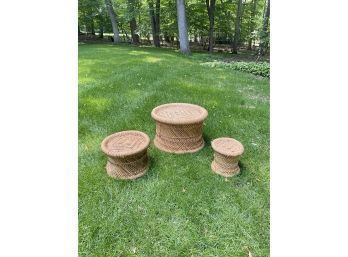 Wicker Pencil Reed Stools/side Tables Set Of 3  #31